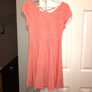 peach skater dress.